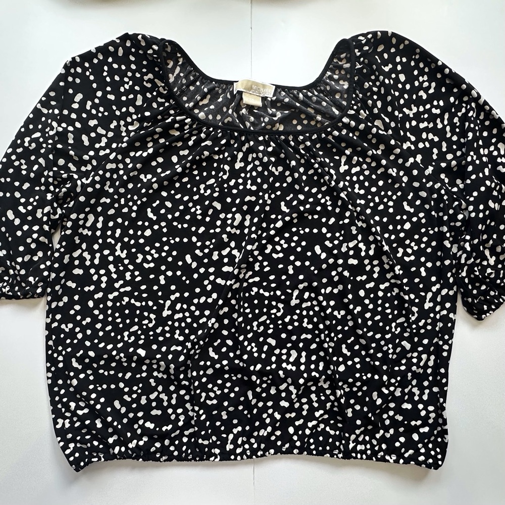 Michael Kors 3/4 Sleeve Blouse Women’s 1x‎ Black White Print Scoop Neck